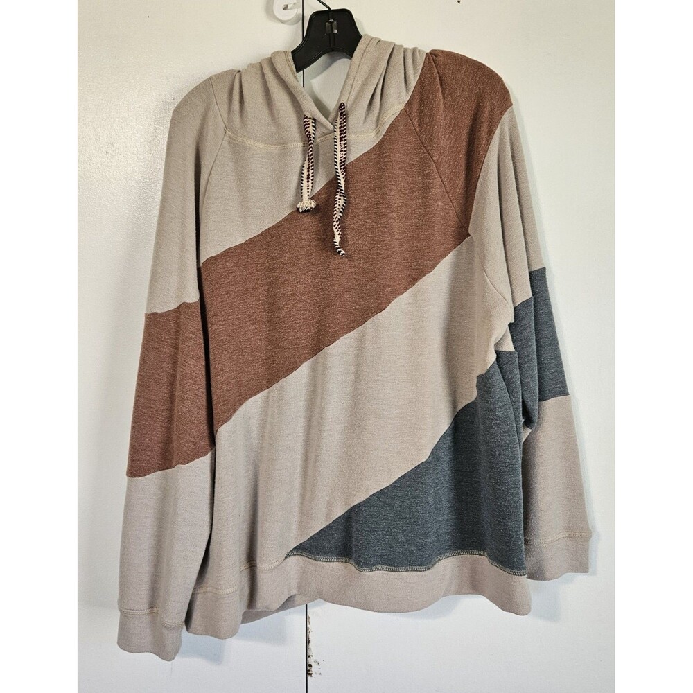 ChicSoul Colorblock Hoodie Womens Pullover Sweatshirt Beige Rust Red/pink Blue